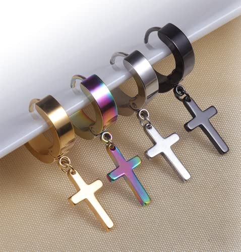 Stainless Steel Cross Earrings Set for Men Women Dangle Hinged Men Women Earrings Silver Gold Black - color: 1 pair - Color