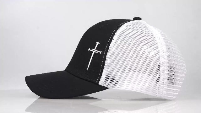 Christian Hats for Men Women,Jesus 3 Nail Cross Hat Christian Religious Gifts for Birthday/Christmas,Black and Silver - color: 04.black-white