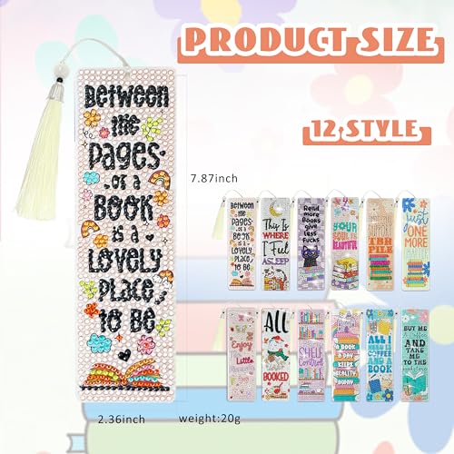 12 Pcs DIY Book Lovers Diamond Art Bookmarks for Adults Women Beginners Acrylic Dotz Kit Diamond Painting 5d Floral Rhinestone Bookmarks Diamond Art Book Marks with Tassels Crafts Supply - style: Booklover