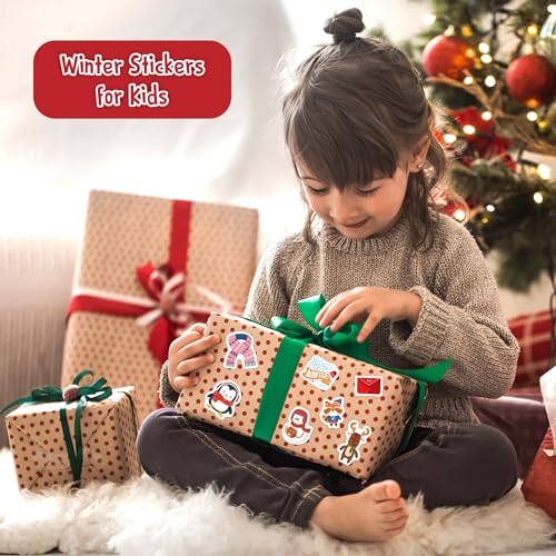 LINAYE 24 Sheets Winter Stickers for Kids, 1440 PCS Adhesive Cute Winter Snowman Stickers Bulk Pack for Kids Party Favors Gifts for Boys Girls - style: Winter 24 Sheets