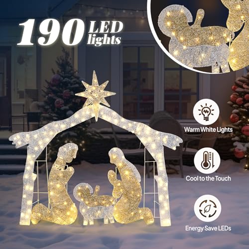 Karl Home 6 ft Lighted Nativity Scene, 190 LED Lights, Silver Roof - style: Nativity Scene-Sliver Roof