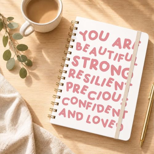 Lined Spiral Notebook, Pretty Hardcover Notebooks 6''x 8.4'', Pink Font Motivational Cover, Notebook for Work, Note Taking, Journaling, Writing, Gift for Women Girls - color: motivational