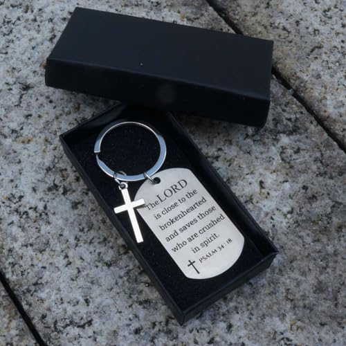 Inspirational Scripture Keychain with Cross - Bible Verse Matte Key Chain Religious Gift for Christian - style: Psalm 34:18