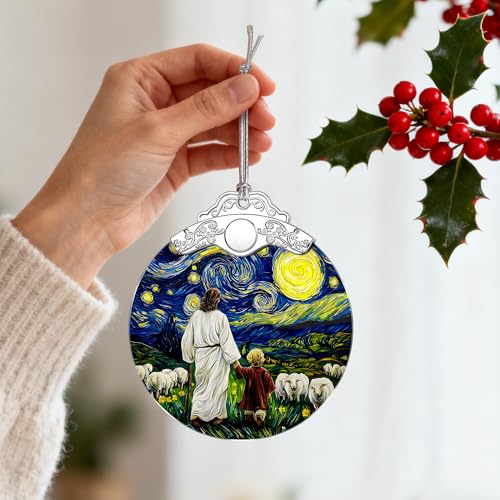Jesus & Child Starry Night Stained Glass Ornament – Religious Christmas Ornament, Christian Christmas Decoration, Religious Gifts for Her or Him, Gifts for Christians, Friends or Loved Ones - color: Jesus