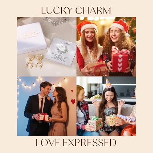 Gold Dangle Earrings for Women,Horseshoe Hoop Huggie Earrings with Heart Cubic Zirconia Hypoallergenic Lightweight Dangling Earrings Lucky Jewelry Gifts Perfect for Christmas,Birthday,Anniversary - style: Huggie