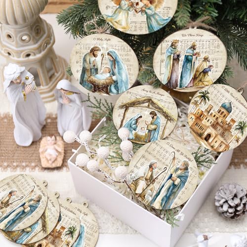 Shellwei 12 Pcs Christmas Nativity Scene Ornaments Religious Tree Decor - style: Jesus