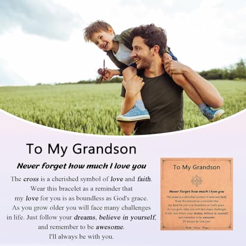 Leyung Cross Bracelet Gifts for Boys, Easter Basket Stuffers Baptism Gifts - color: Grandson