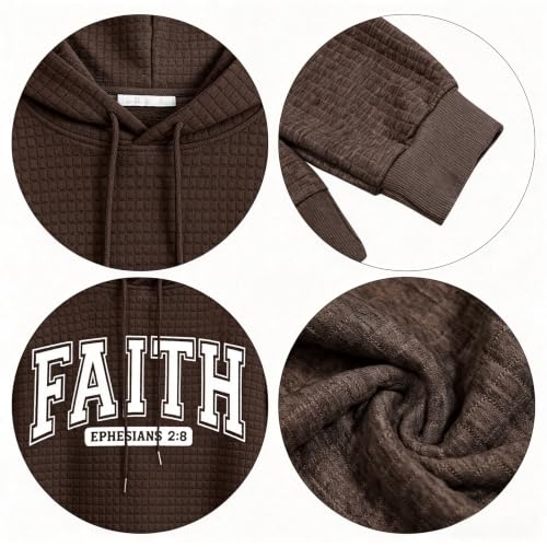 MYHALF Christian Hoodies for Women Waffle Graphic Hoodie Drawstring Faith Pullover Hooded Sweatshirt with Pocket - color: Faith Brown, size: XX-Large