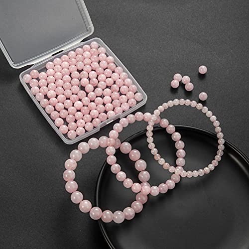 100Pcs Natural Stone Beads 6mm Rose Quartz Round Gemstone Loose Beads with Elastic Bracelet String for Bracelets Necklace Jewelry Making - color: Rose Quartz, size: 6mm