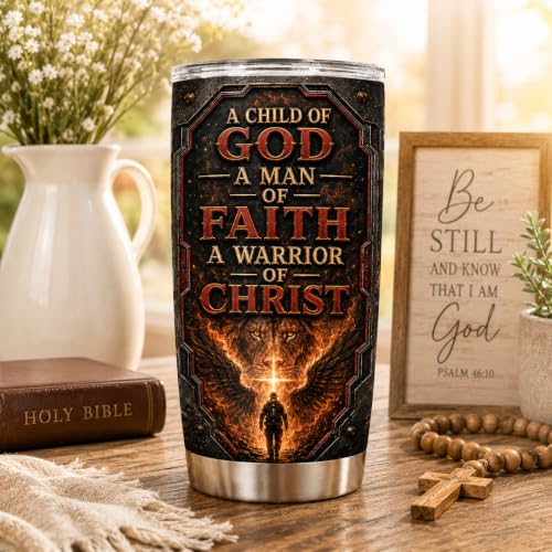 Personalized Christian Gifts For Men - Bible Faith Man Of God Warrior Christ Tumbler V10 - A Child Of God Religious For Dad, Husband, Grandpa on Fathers Day, Christmas, Birthday - color: CH-VAR-10