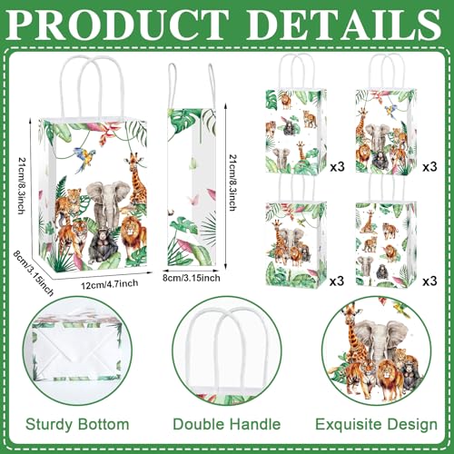 24Pcs Jungle Birthday Party Favor Bags Safari Animals Themed Party Decorations Jungle Wild Theme Treat Bags Zoo Animals Gift Goodie Bag for Forest Wildlife Animal Gold Safari Zoo Birthday Supplies