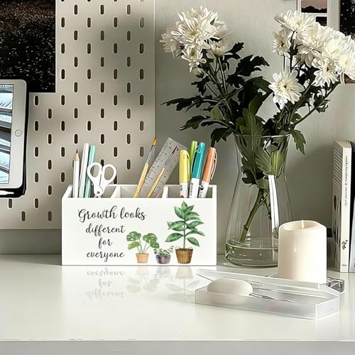 Mental Health Inspirational Pen Holder, Motivational Pencil Holder, Growth Looks Different for Everyone Wooden Box Sign Decorations for Therapy Counselor Office Classroom Desk Tabletop - color: 04-Affirmations Pen Holder(01)