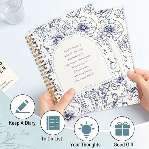 Catholic Spiral Notebook,Christian Bible Prayer Journal for Women 5.5x8.3 - color: White Navy Blue Floral Christian