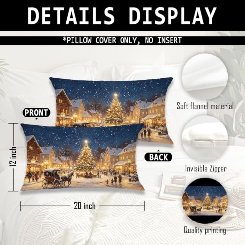 Vintage Cottage Christmas Winter Town Pillow Cover 18x18 - color: Christmas-36, size: 20" x 12" (Pack of 1)