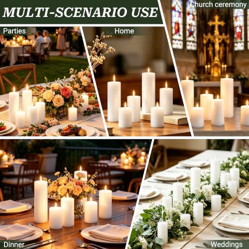 18 Pack White Pillar Candles Set, Unscented Smokeless Dripless - color: White Flat-top, size: 2x3/4/6 Inch