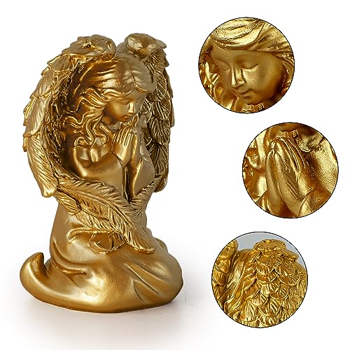 INLOMEM Praying Angel Figurine, Sculpted Hand-Painted Figurine Angel Wings Statue for Home Decor or Garden First Communion Gifts for Girls Religious Gifts for Women (Gold) - color: Gold