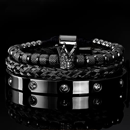 WFYOU Stainless Steel Bracelets for Men Gold Cuff Bracelet Birthday Gifts - color: Black 11