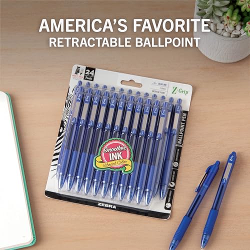 Zebra Pen Z-Grip Retractable Ballpoint Pen, Blue Ink, 1.0mm, 24 Bulk-Pack - color: Blue D, size: 1 Count (Pack of 24)