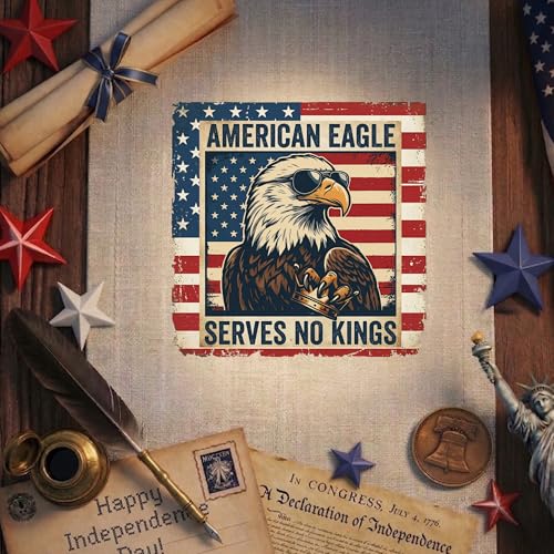 No King in America Patriotic Car Decal - color: Americian Eagle Serves No Kings