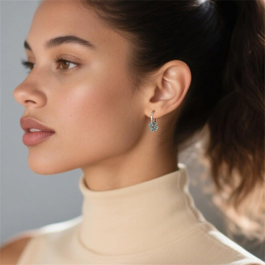 925 Sterling Silver Cute Animal Unique Huggie Hoop Earrings for Women - color: Four Leaf Clover
