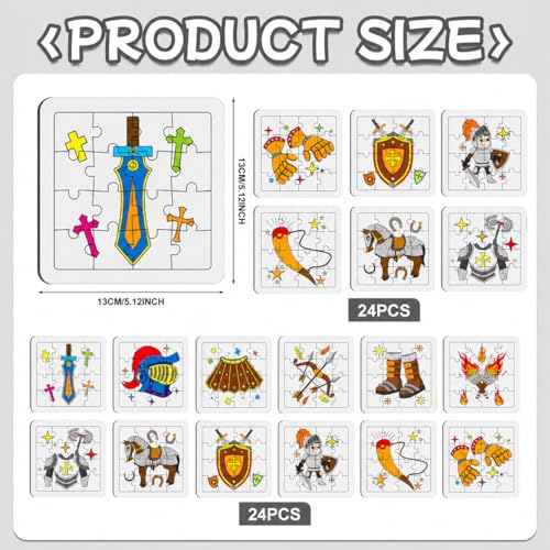 Cinrobiye 24 Pcs Armor of God Coloring Jigsaw Puzzles Bulk Medieval Knight Puzzle Crafts with Color Pens Religious Bible Gifts for VBS Sunday School Church Art Projects Christian Party Favor Supplies - color: Armor