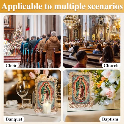 15 Set Our Lady of Guadalupe Acrylic Statues Virgen De Guadalupe Picture Frames with Organza Gift Bags Baptism Favors for Guests Baptism Centerpieces for Table First Communion Gifts Catholic Favors