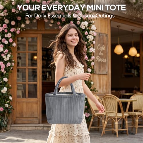 Sminra Small Bible Tote Bag for Women, Corduroy or Quilted Mini Tote Bag - color: Dark Grey