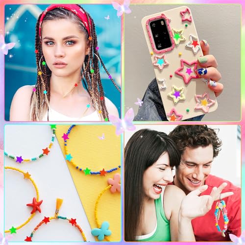 UPINS 1200Pcs Rainbow Star Pony Beads for Bracelets 4th of July Pride Party - color: Red Orange Yellow for Star