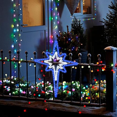 Large 28inch Twinkle Bethlehem Star Pre-lit 216 Super-Bright LED Outdoor Christmas Decoration with 11 Functions and Timer Waterproof for Outdoor Home Party Wall(Blue and White) - size: Ultra-Large 28" Blue and White