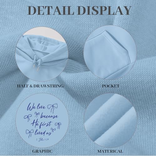 Christian Bow Hoodies for Women Cute Bow Print Sweatshirt Bible Verse Graphic Hoodie Religious Pullover Sweatshirts - color: Blue, size: X-Large
