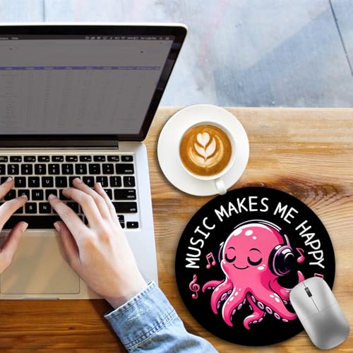 Funny Cute Work Mouse Pad, Small Round Mousepad for Desk, Laptop - color: Music Octopus