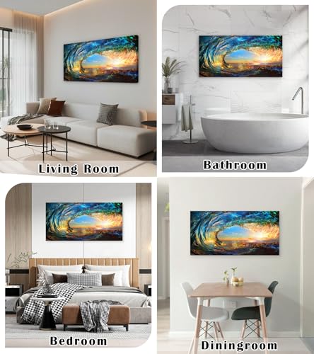 Cao Gen Decor Art S06798 Giant Wave Water Wall Art Canvas Prints 1 Panels Ocean Waves Pictures Paintings with Sunset Blue Seascape Framed for Living Room Bedroom Kicthen Office Artwork - color: Blue, size: 71"L x 36"W