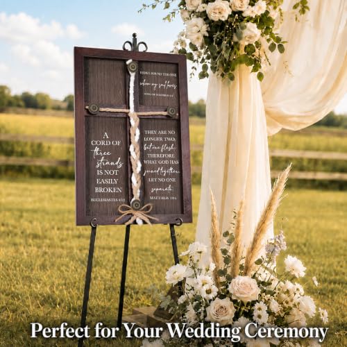 A Cord of Three Strands Wedding Ceremony Sign, 15×10 Inches Wooden Unity Rope Cross for Wedding, Christian Unity Ceremony Idea, God's Knot Marriage Braid, Anniversary Couples gift - size: 15 x 10"