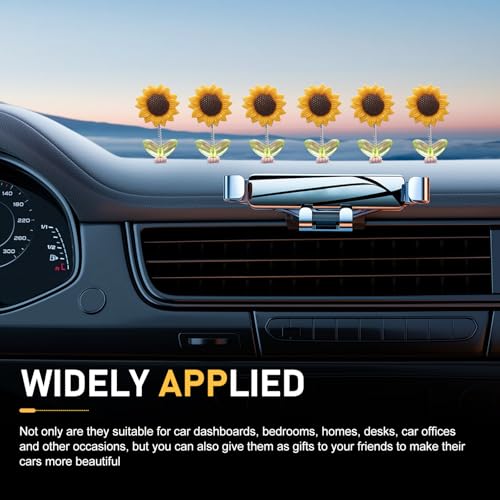 10 PCS Sunflower Car Dashboard Decorations, Cute Bobble Head Sunflowers, Funny Paste Shaking Sunflower Ornaments for Rearview Mirror, Universal for Car Interior Home Office Desk (Yellow)