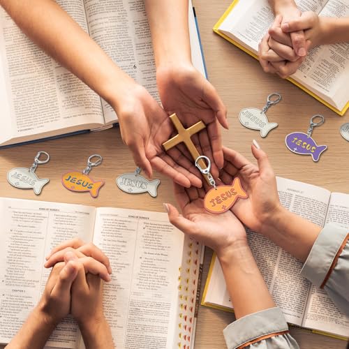 Yuntau 24 Pcs Jesus Faith Fish Keychain Crafts, Vbs Wooden Craft - style: Jesus Fish