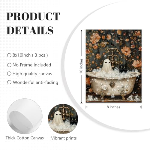 Halloween Gothic Wall Art Decor Bathroom Goth Funny Canvas Poster Dark Academia Wall Decor Horror Ghost Pictures Spooky Witchy Prints Cute Black Cat Paintings for Bathroom 8x10x3 Inch Unframed - color: Halloween Ghost Prints, size: 8x10 Inch Unframed
