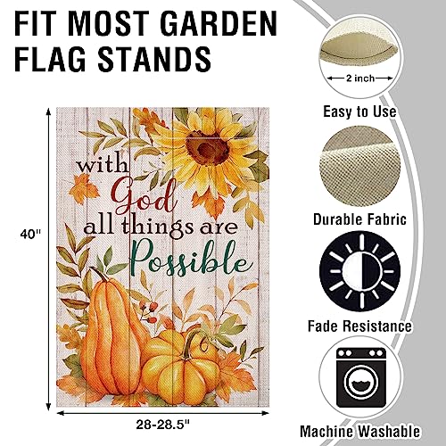 Artofy With God All Things are Possible Fall Large Decorative House Flag - color: Fall Floral Yellow, size: 28'' x 40''