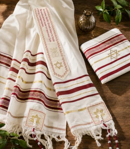 Women's Messianic Prayer Shawl multi-pack – Star of David Tallit with Hebrew Blessing and Scripture, shawls, israel - color: Red