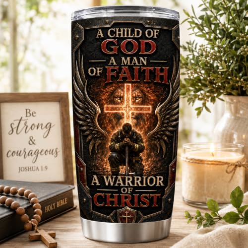 Personalized Christian Gifts For Men - A Child Of God Religious Faith Warrior Tumbler V11 - Man Of Faith Christ Bible For Dad, Husband, Grandpa on Fathers Day, Christmas, Birthday - color: CH-VAR-11