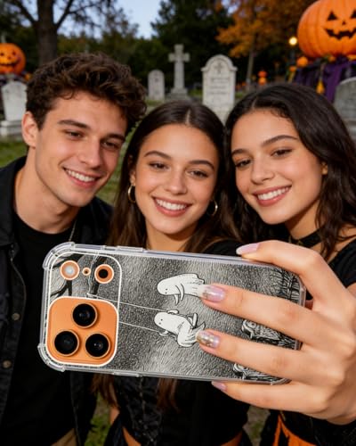 Halloween Spooky Ghosts Phone Case Compatible with iPhone 17 Pro Max, Tomb Yard Horror Phone Cover for iPhone 17 Pro Max, Trendy TPU Bumper Phone Cover Case - color: Cute Ghosts