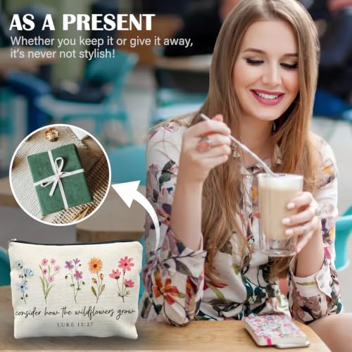 Christian Floral Makeup Bag, Christian Inspirational Gifts for Women, Religious Bible Verse Scripture Cosmetic Bag Canvas Toiletry Zipper Pouch for Women - color: LUKE 12:27
