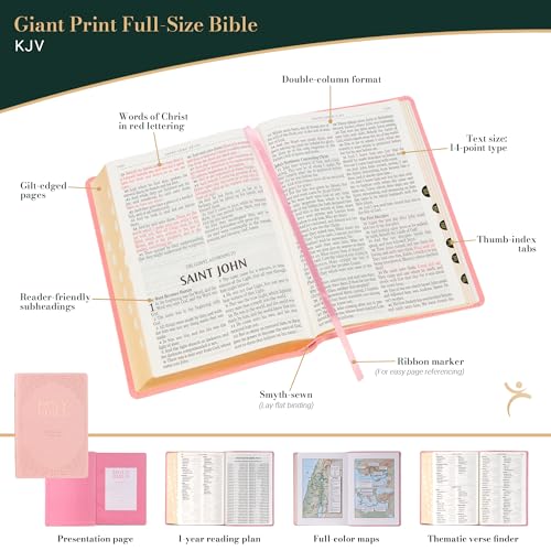 KJV Holy Bible, Giant Print Full-size Faux Leather Red Letter Edition - Thumb Index & Ribbon Marker, King James Version, Pink (KJV Full Size GP Editions)