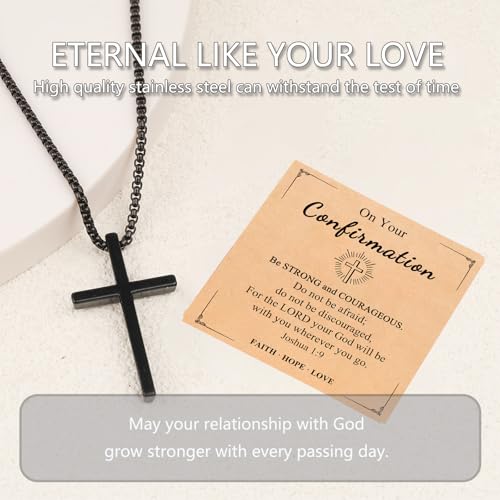 Black Cross Necklace Baptism Confirmation First Communion Easter Christian Christmas Gifts for Men Boys - style: Confirmation