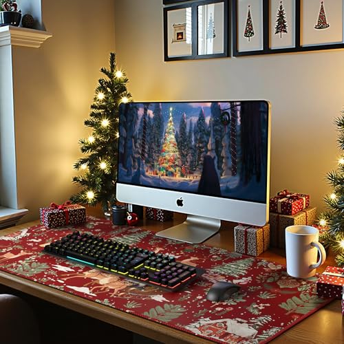 iCasso Christmas Desk Mat, Winter Forest Large Mouse Pad,Red - color: 1-a-red