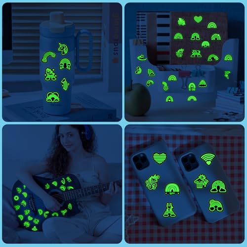 55 Pcs Glow in The Dark Neon Rainbow Unicorn Stickers - color: Luminescent-466kscp