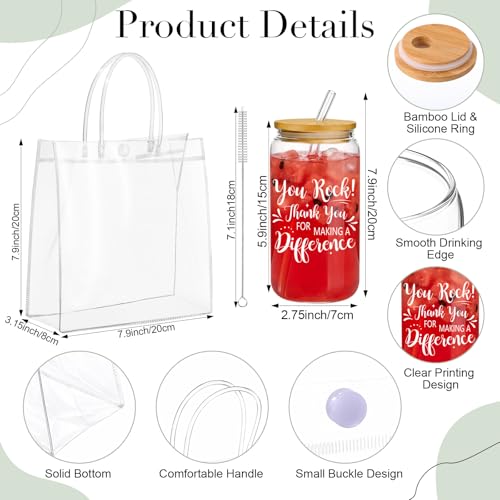 10 Sets 50 Pcs Employee Appreciation Gifts Bulk 16 oz Thank You Glass Cup Inspirational Cosmetic Bag Notepads Pens PVC Bag for Teacher Coworker Staff Team Nurse - style: Employee Appreciation
