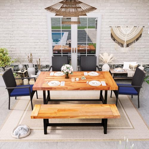 Sophia & William 63" Outdoor Wood Bench Weatherproof, Teak Finish, 2 Pack