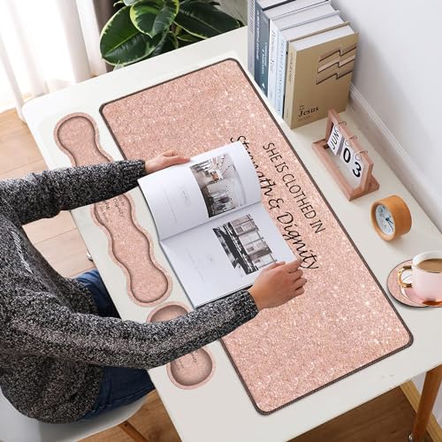 4 in 1 Mouse Pad Combo, Large Gaming Mouse Pad + Keyboard Support + Mouse Rest + Coaster, Table Pad with Stitched Edge Memory Foam Ergonomic Wrist Pad Set, Proverbs 31:25 Leopard Star - color: Proverbs 31:25 Bible Verse Leopard Star