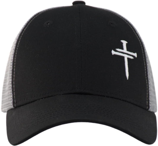 TSSGBL Christian Jesus Cross Hat- OSFM & XXL Big Head Fit, 3 Nails Faith Adjustable Mesh Trucker Cap, Ideal Gifts - color: Black/Grey, size: XX-Large
