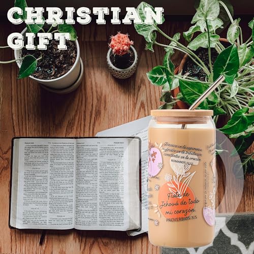 Spanish Bible Verse Coffee Mugs - Christian Gifts for Women, 16oz Religious Glass Tumbler with Lid & Straw, Inspirational Spanish Scriptures, Regalos Religiosos Para Mujer En Español - color: Spanish Bible Verse